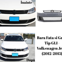 Bară față aftermarket GLI design pentru VW Jetta 2012–2015, cu grilă tip fagure și orificii pentru senzori