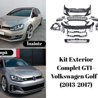 Piese componente din plastic ABS pentru kit exterior complet GTI, compatibil Volkswagen Golf 7 (2013-2017), vedere de sus, aranjate pe set complet.
