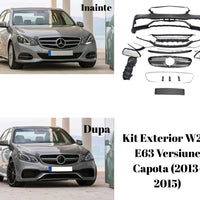 Kit exterior complet cu bară față, spate, capotă, grile și praguri laterale pentru Mercedes E-Class W212 facelift, transformare E63 AMG.