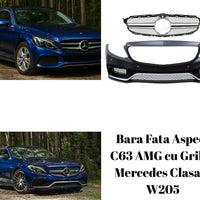 Kit bară față cu grilă inclusă pentru Mercedes Clasa C W205, design C63 AMG sport, compatibil cu modele 2014–2018