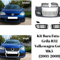 Kit complet bară față și grilă R32 pentru VW Golf 5 MK5 (2003–2009), design sportiv, fabricat din polipropilenă, produs aftermarket