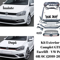 Kit tuning exterior GTI pentru Volkswagen Polo 6R/6C (2010–2017) – vedere detaliată cu toate piesele aftermarket incluse