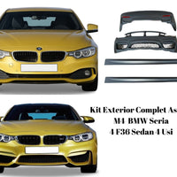 Piese individuale ale kitului exterior M4 Design pentru BMW F36 Gran Coupe – bară față, bară spate, praguri laterale