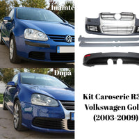 Pachet complet caroserie R32 pentru Volkswagen Golf 5 MK5 (2003–2009), include bară față, bară spate cu difuzor și praguri laterale din polipropilenă