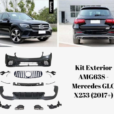 Comparație vizuală înainte și după instalarea kitului AMG63S pe Mercedes GLC X253 – look standard vs. look sportiv.