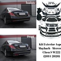 Kit complet tuning exterior Maybach pentru Mercedes S-Class W222, piese aftermarket pentru upgrade estetic față și spate.