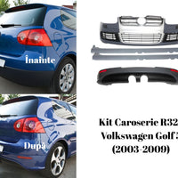Pachet complet caroserie R32 pentru Volkswagen Golf 5 MK5 (2003–2009), include bară față, bară spate cu difuzor și praguri laterale din polipropilenă