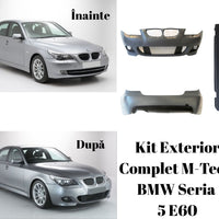 Kit exterior complet M-Tech BMW E60 2003-2007 cu bară față, bară spate și praguri laterale din polipropilenă
