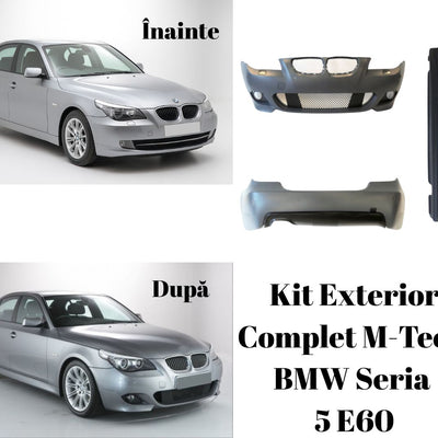 Comparatie vizuala înainte și după montaj kit M-Tech pe BMW E60 5 Series cu bare și praguri incluse