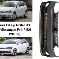 Bară față tuning design GTI negru cu grilă roșie tip fagure pentru Volkswagen Polo MK6 2018+