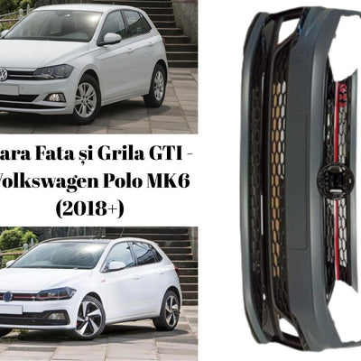 Comparatie înainte și după upgrade cu bară față GTI pe Volkswagen Polo MK6, plus vedere laterală a barei aftermarket