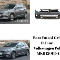 Bară față R-Line neagră pentru VW Polo MK6 2018+, cu grilă integrată, design agresiv și sportiv, produs aftermarket