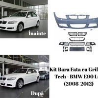  Kit bară față compatibil BMW E90 LCI (2008–2012) – include grile, suport număr, mască proiectoare și elemente de montaj