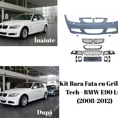 BMW Seria 3 E90 LCI alb – diferență vizuală între bară standard și bară M-Tech sport aftermarket