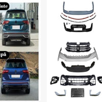 Kit R Design aftermarket pentru Volkswagen Tiguan, vedere de sus cu toate componentele frontale și posterioare incluse: bare, grile, difuzor, ornamente.