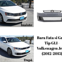 Bară față aftermarket GLI design pentru VW Jetta 2012–2015, cu grilă tip fagure și orificii pentru senzori