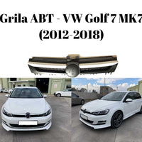 Grilă frontală ABT pentru VW Golf 7 MK7, fabricată din ABS negru, vedere de produs pe fundal alb, design sportiv aftermarket.