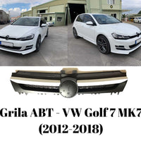 Grilă frontală ABT pentru VW Golf 7 MK7, fabricată din ABS negru, vedere de produs pe fundal alb, design sportiv aftermarket.