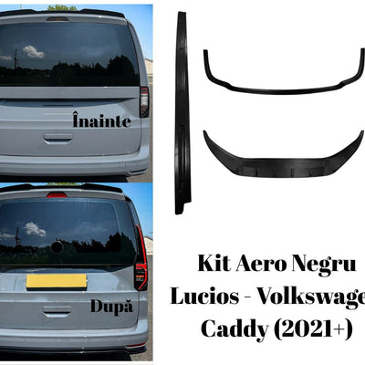 Transformare Volkswagen Caddy gri 2021+ cu Kit Aero Negru Lucios – imagine comparativă înainte și după instalare