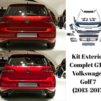 Set complet piese caroserie kit exterior GTI compatibil cu Volkswagen Golf 7 (2013-2017), prezentare din unghi superior, incluzând bare față și spate, grile, spoilere și accesorii din polipropilenă de înaltă calitate.