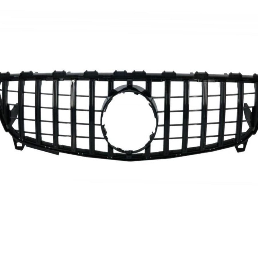 Grilă auto GTR negru pentru Mercedes A-Class W176 (2016–2018), vedere frontală, design sportiv cu lamele verticale, material ABS rezistent.