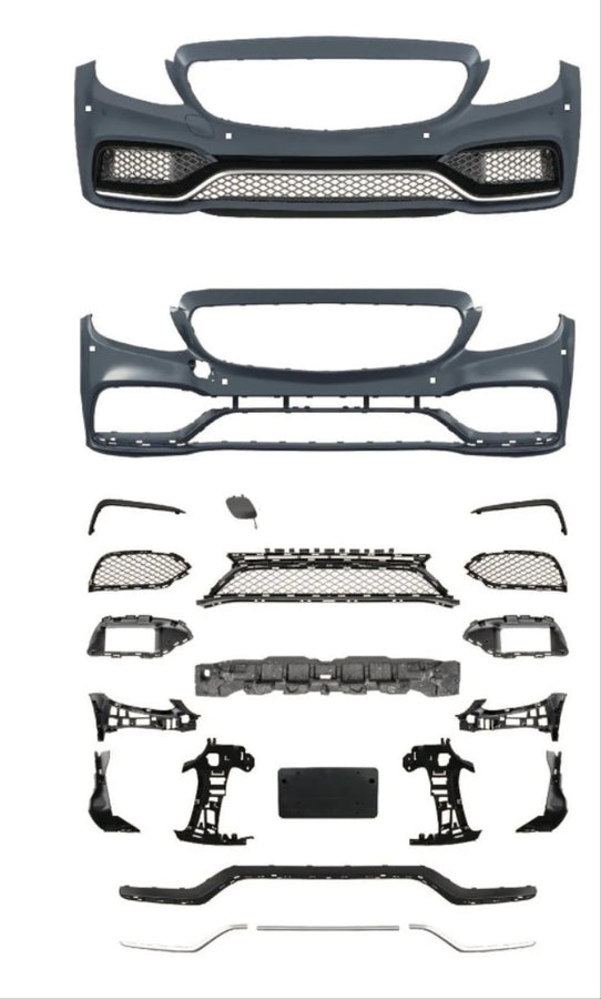 W205 C SERIES C63 LOOKING FRONT BUMPER GRILĂ (CU ACCENTUARE ARGINTIE) CU GRILĂ DE TIP GTR