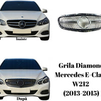 Grilă frontală Diamond Look pentru Mercedes-Benz E-Class W212 Facelift 2013–2015, finisaj crom, plastic ABS rezistent, vedere din față.