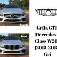 Grilă GTR gri crom pentru Mercedes C-Class W205 (2015–2018), vedere frontală, design sportiv și elegant, material ABS premium.