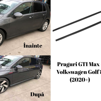 Comparație înainte și după montaj pentru pragurile GTI Max pe Volkswagen Golf 8, upgrade estetic lateral